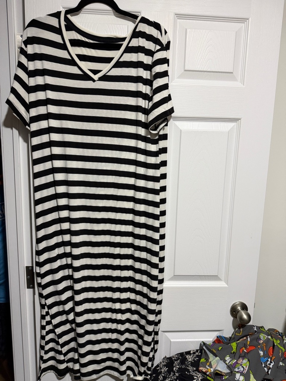 Black and White Striped V‑Neck Women’s Dress
